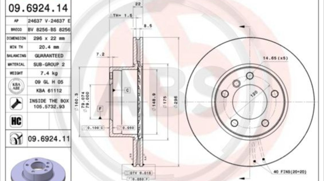 Disc frana punte fata (09692411 ABS) BMW