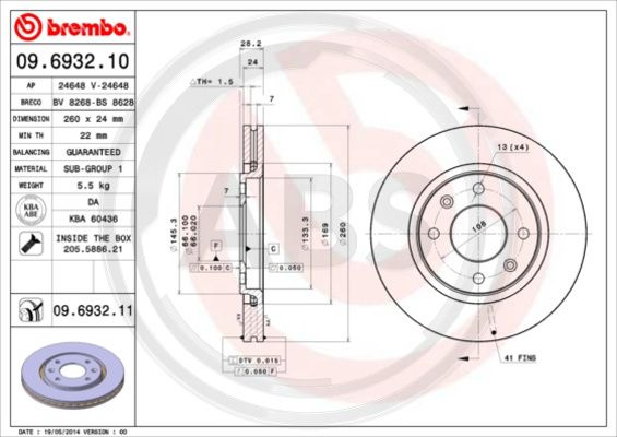 Disc frana punte fata (09693211 ABS) PEUGEOT