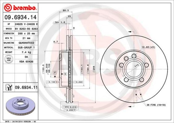 Disc frana punte fata (09693411 ABS) FORD,SEAT,VW
