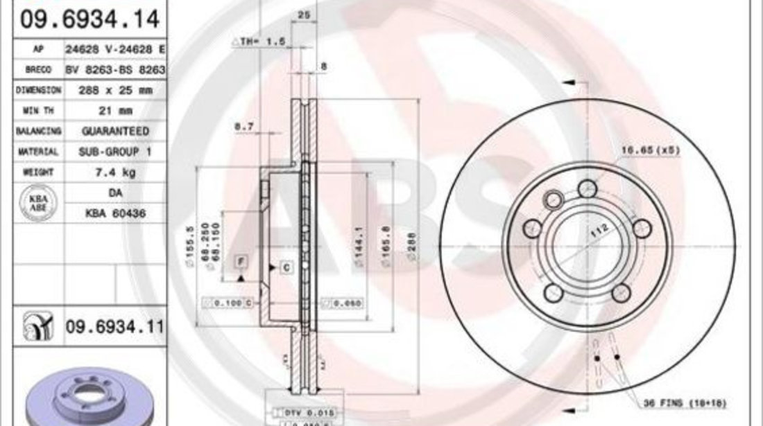 Disc frana punte fata (09693411 ABS) FORD,SEAT,VW