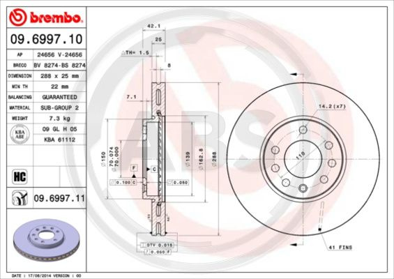 Disc frana punte fata (09699711 ABS) CHEVROLET,LOTUS,OPEL,SAAB,VAUXHALL