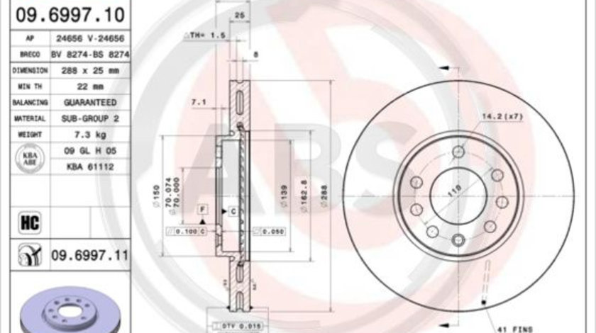 Disc frana punte fata (09699711 ABS) CHEVROLET,LOTUS,OPEL,SAAB,VAUXHALL