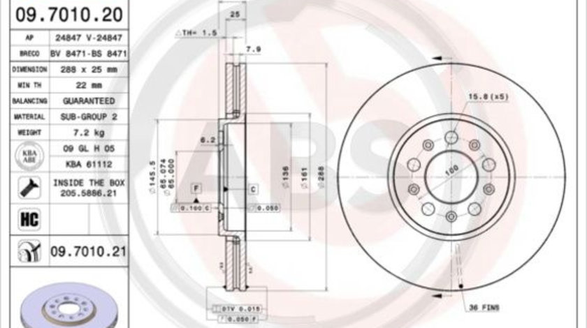 Disc frana punte fata (09701021 ABS) AUDI,SEAT,SKODA,SKODA (SVW),VW,VW (FAW),VW (SVW)