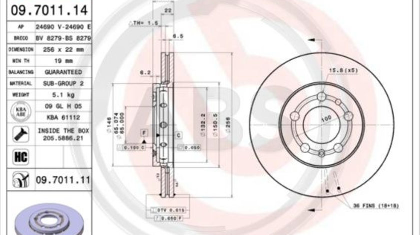 Disc frana punte fata (09701111 ABS) AUDI,SEAT,SKODA,SKODA (SVW),VW,VW (FAW),VW (SVW),ZHONGHUA(BRILLIANCE)