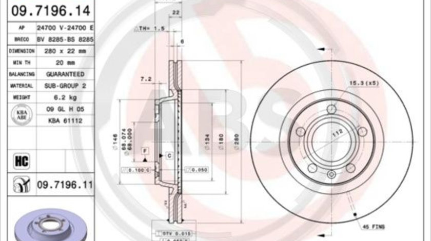 Disc frana punte fata (09719611 ABS) AUDI,SEAT,VW