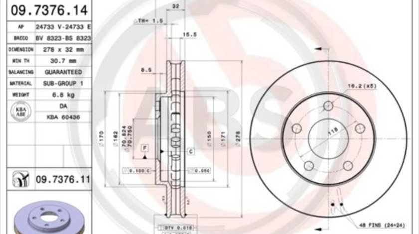 Disc frana punte fata (09737611 ABS) BUICK,BUICK (SGM),CHEVROLET,OPEL,PONTIAC,VAUXHALL