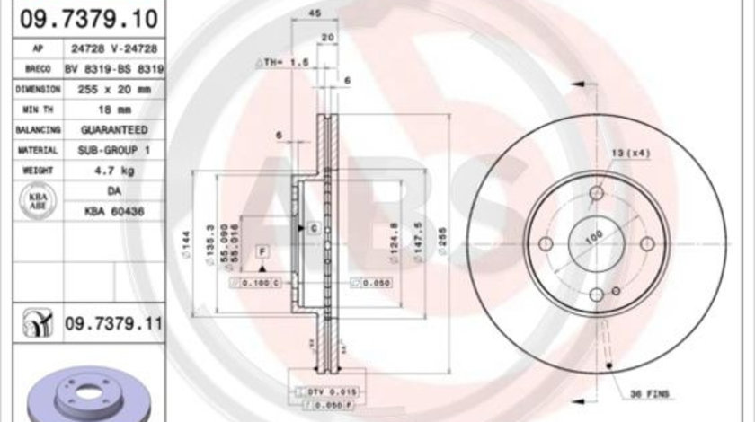 Disc frana punte fata (09737911 ABS) MAZDA