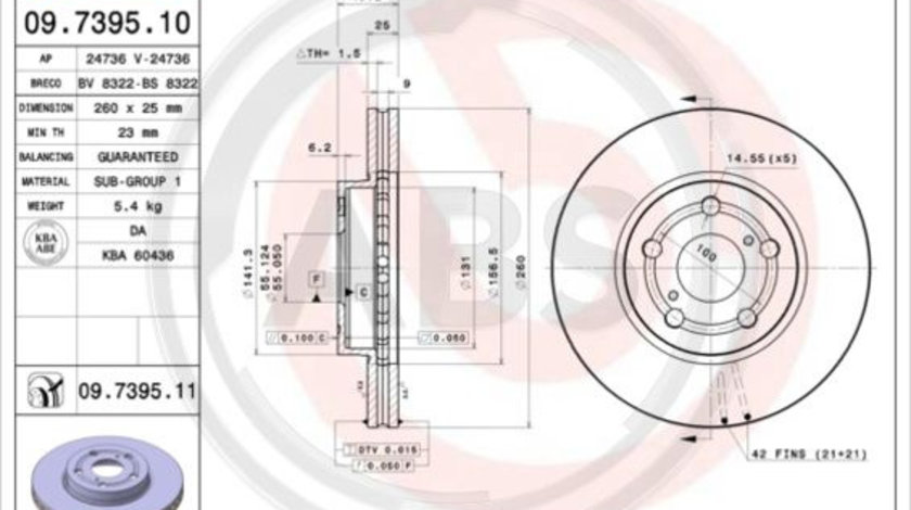 Disc frana punte fata (09739511 ABS) TOYOTA