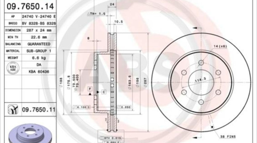 Disc frana punte fata (09765011 ABS) DODGE