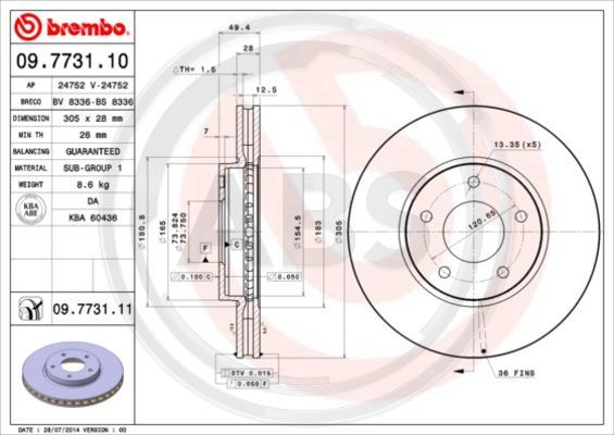 Disc frana punte fata (09773111 ABS) DAIMLER,JAGUAR