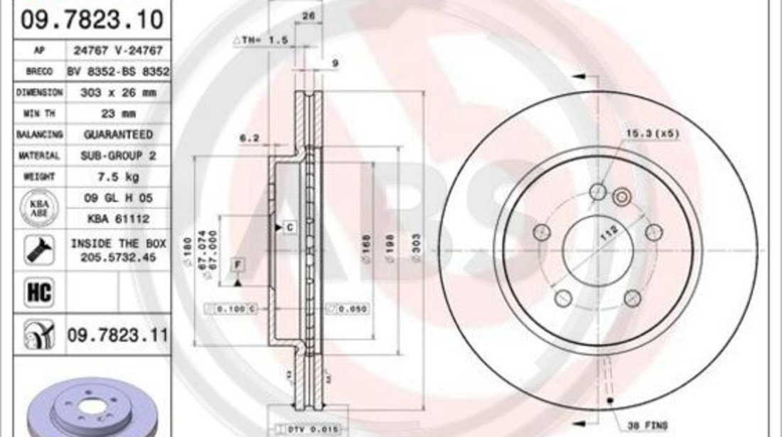 Disc frana punte fata (09782311 ABS) MERCEDES-BENZ