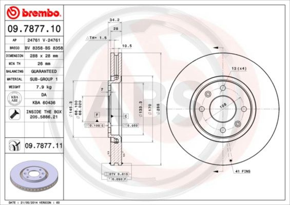 Disc frana punte fata (09787711 ABS) Citroen
