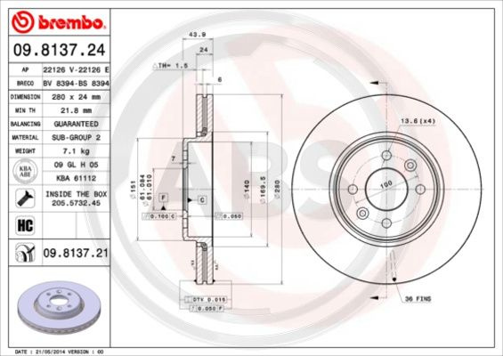 Disc frana punte fata (09813721 ABS) RENAULT