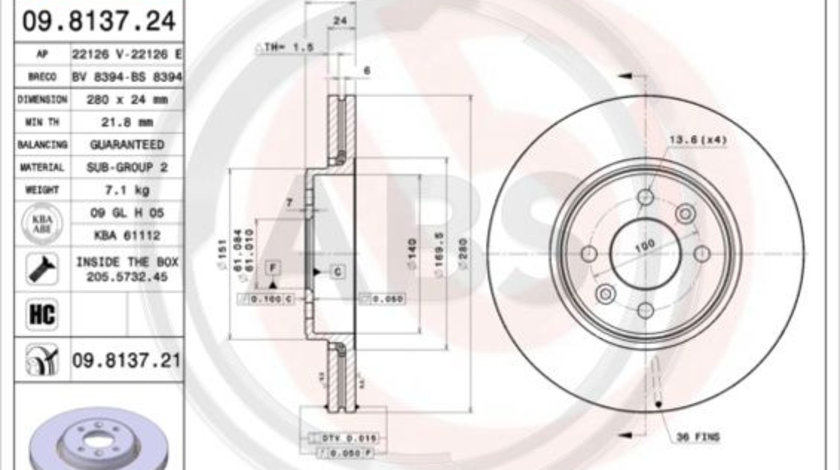 Disc frana punte fata (09813721 ABS) RENAULT