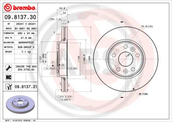 Disc frana punte fata (09813731 ABS) RENAULT