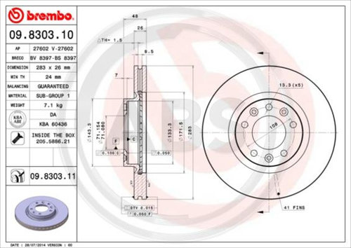 Disc frana punte fata (09830311 ABS) PEUGEOT,PEUGEOT (DF-PSA)