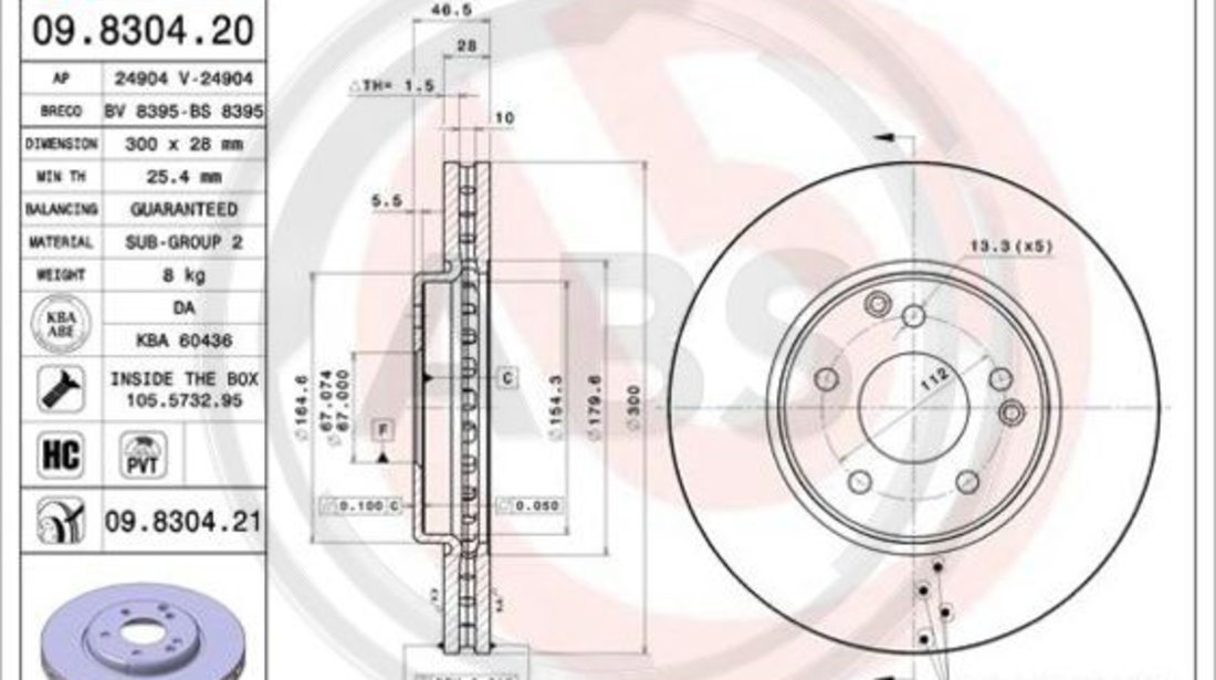 Disc frana punte fata (09830421 ABS) MERCEDES-BENZ