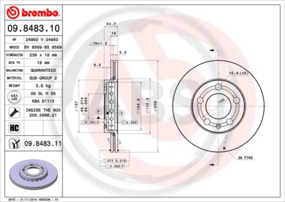 Disc frana punte fata (09848311 ABS) SKODA,VW