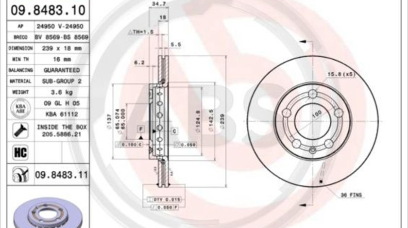 Disc frana punte fata (09848311 ABS) SKODA,VW