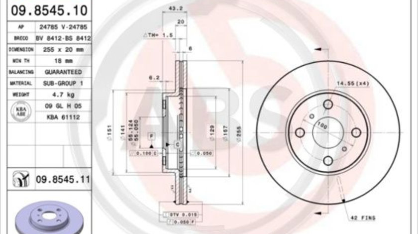 Disc frana punte fata (09854511 ABS) ENGLON,FAW (TIANJIN),GEELY,TOYOTA,TOYOTA (FAW)