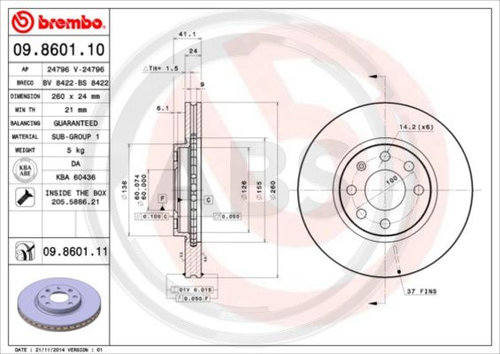 Disc frana punte fata (09860111 ABS) CHEVROLET,OPEL,VAUXHALL