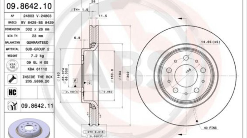 Disc frana punte fata (09864211 ABS) VOLVO