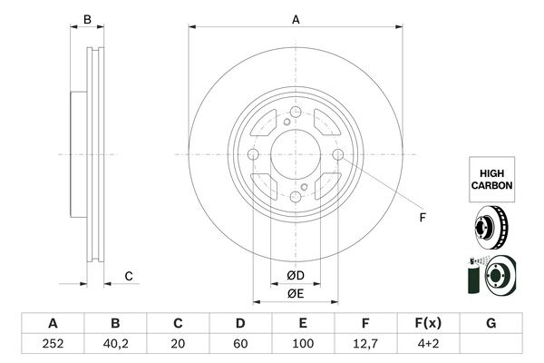 Disc frana punte fata (0986479F37 BOSCH) SUZUKI