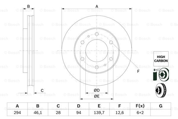 Disc frana punte fata (0986479F45 BOSCH) FIAT,MITSUBISHI