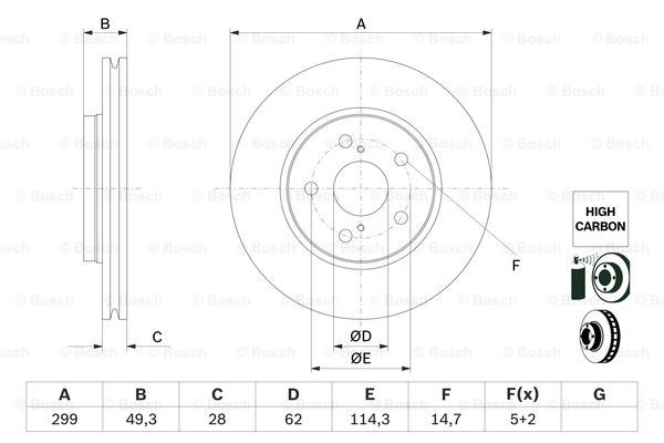 Disc frana punte fata (0986479F49 BOSCH) TOYOTA