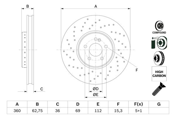 Disc frana punte fata (0986479G38 BOSCH) MERCEDES-BENZ