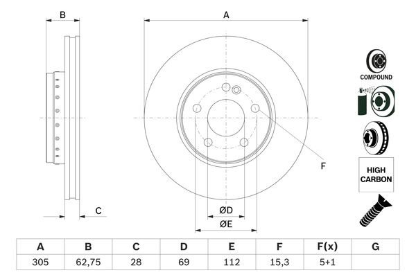Disc frana punte fata (0986479G41 BOSCH) MERCEDES-BENZ