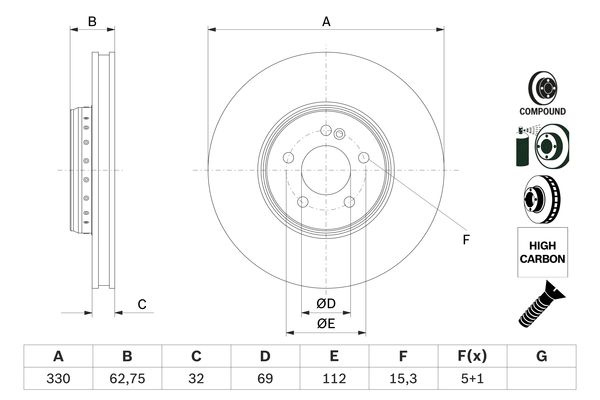 Disc frana punte fata (0986479G43 BOSCH) MERCEDES-BENZ