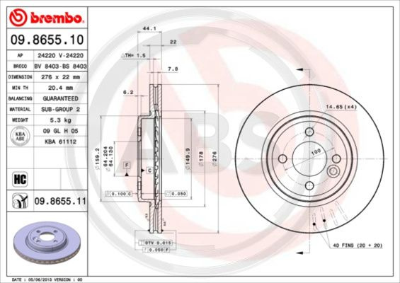 Disc frana punte fata (09865511 ABS) MINI