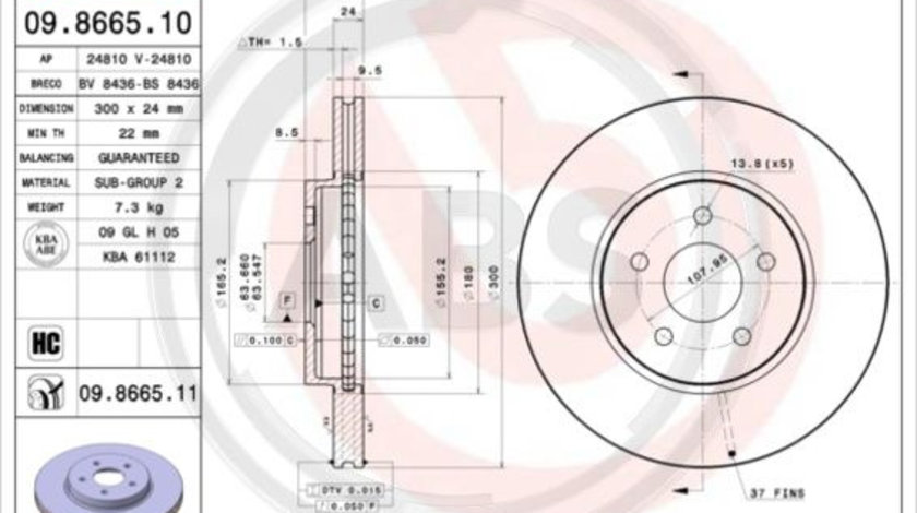 Disc frana punte fata (09866511 ABS) FORD,FORD (CHANGAN),JAGUAR