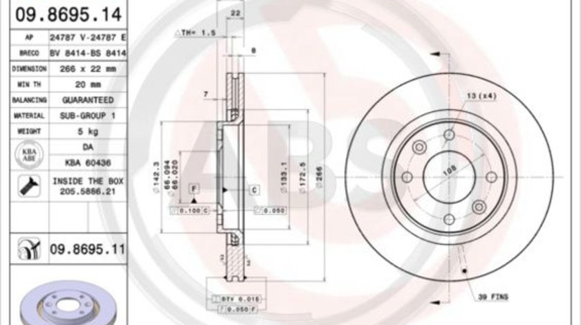 Disc frana punte fata (09869511 ABS) Citroen,Citroen (DF-PSA),DS,FENGSHEN,OPEL,PEUGEOT,PEUGEOT (DF-PSA),VAUXHALL