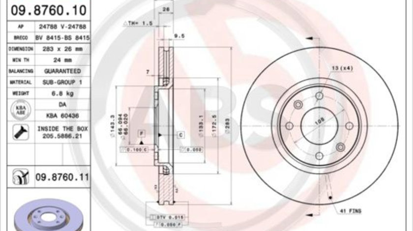 Disc frana punte fata (09876011 ABS) Citroen (DF-PSA),OPEL,PEUGEOT,PEUGEOT (DF-PSA),VAUXHALL