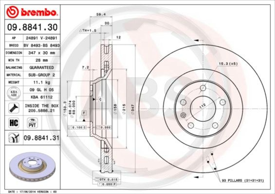 Disc frana punte fata (09884131 ABS) AUDI,AUDI (FAW)