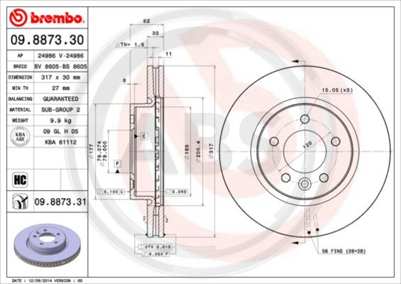 Disc frana punte fata (09887331 ABS) LAND ROVER