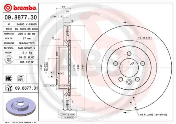 Disc frana punte fata (09887731 ABS) LAND ROVER