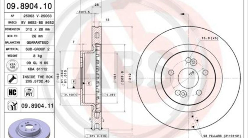 Disc frana punte fata (09890411 ABS) RENAULT