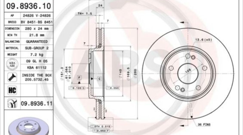 Disc frana punte fata (09893611 ABS) RENAULT