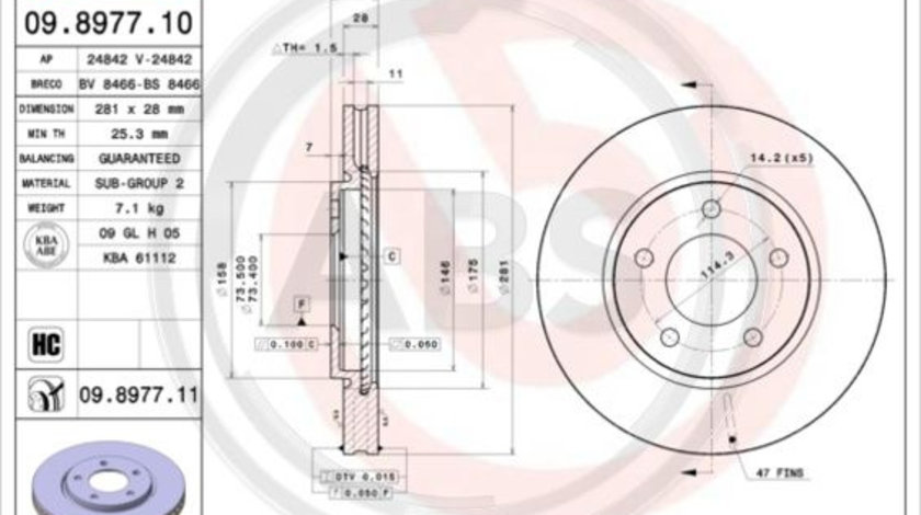 Disc frana punte fata (09897711 ABS) CHRYSLER,DODGE