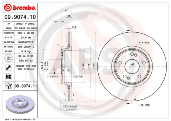 Disc frana punte fata (09907411 ABS) RENAULT