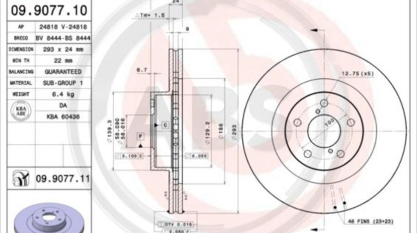 Disc frana punte fata (09907711 ABS) SUBARU,TOYOTA