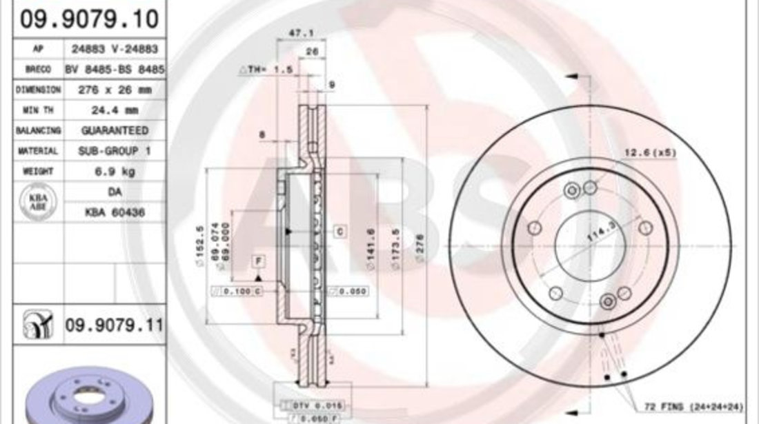 Disc frana punte fata (09907911 ABS) HYUNDAI