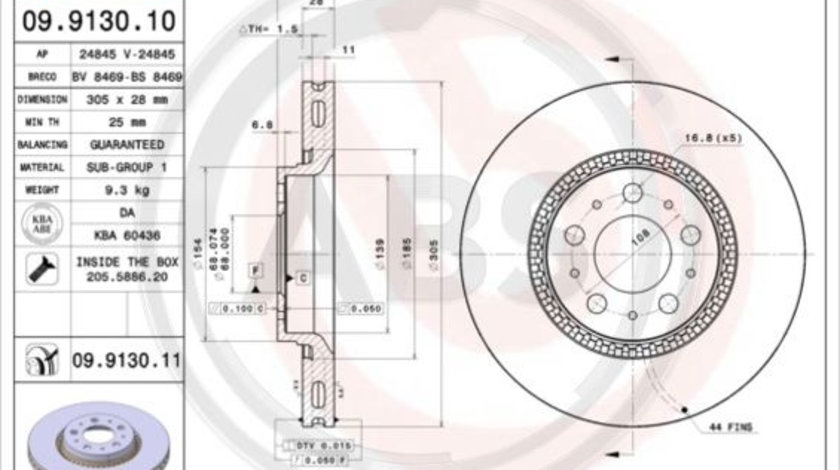 Disc frana punte fata (09913011 ABS) VOLVO