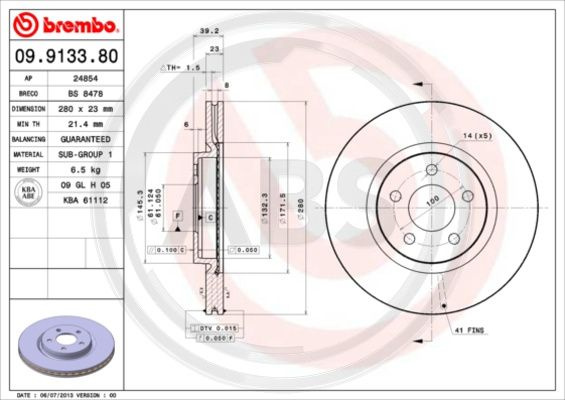 Disc frana punte fata (09913381 ABS) CHRYSLER