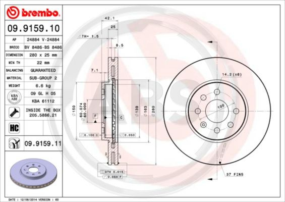 Disc frana punte fata (09915911 ABS) CHEVROLET,OPEL,VAUXHALL