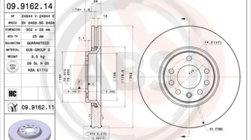 Disc frana punte fata (09916211 ABS) CADILLAC,CHEVROLET,OPEL,SAAB,VAUXHALL