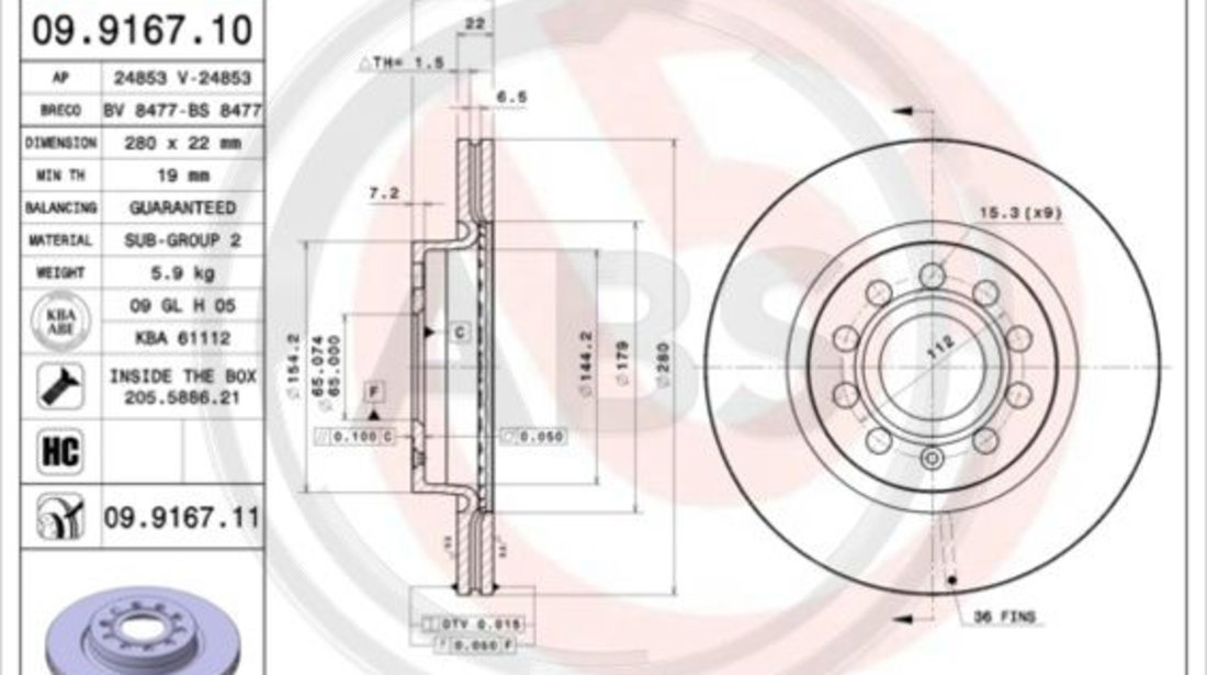 Disc frana punte fata (09916711 ABS) AUDI,SEAT,SKODA,SKODA (SVW),VW,VW (FAW)